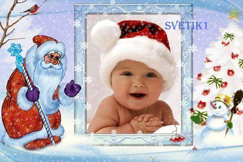 Новогодняя детская рамка для фото - Дед Мороз и снеговик